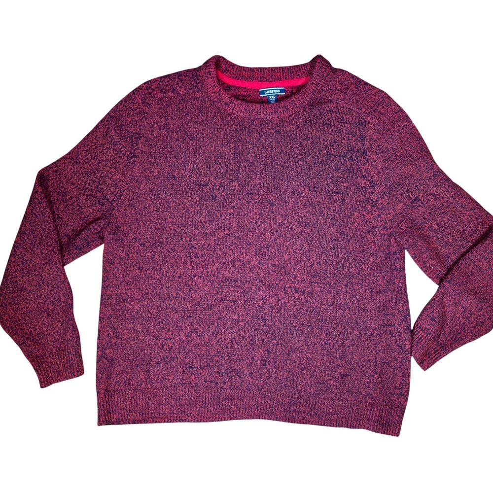 Lands' End Vintage Mens Sweater XXL Red Black Wool Blend Classic Crew Neck
